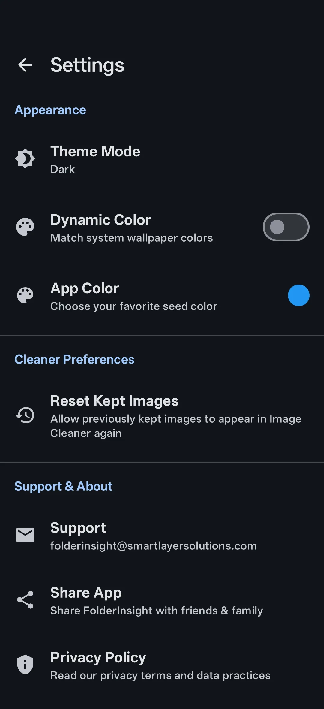FolderInsight theme and storage settings