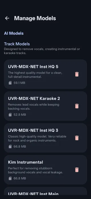 UVR Mobile app screenshot 3 showing audio separation interface